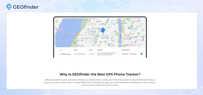 GEOfinder mobile number tracker with Google Map - tracking feature page screenshot GEOfinder mobile number tracker with Google Map - tracking feature page screenshot