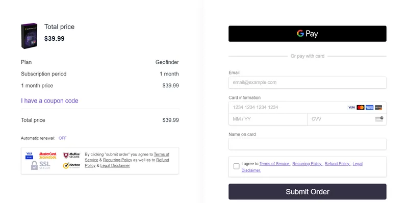 geofinder payment page geofinder payment page
