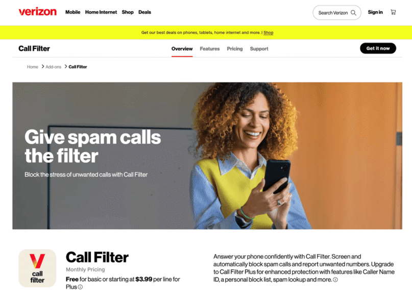 Carrier-level scam protection: Verizon call filter